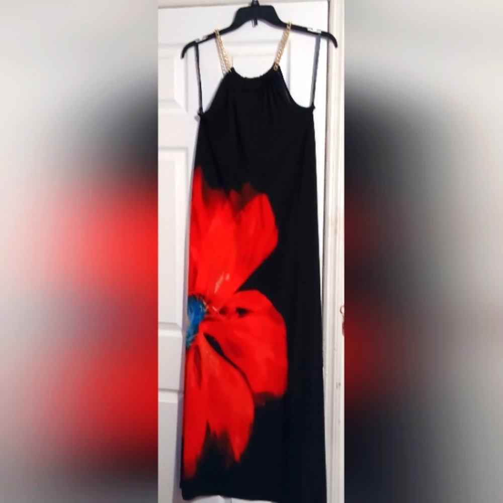 Nina Leonard Printed Chain Maxi Dress